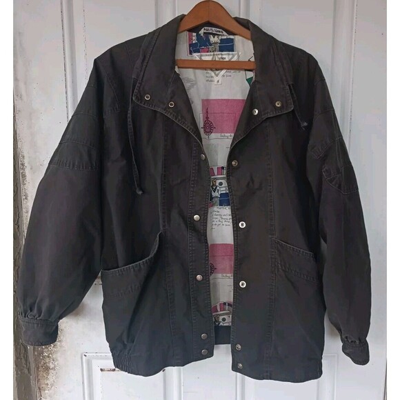 Utex Vintage Rare 80s Black Women’s Sz Med Jacket Monaco Theme Lining Romainia - Picture 1 of 8